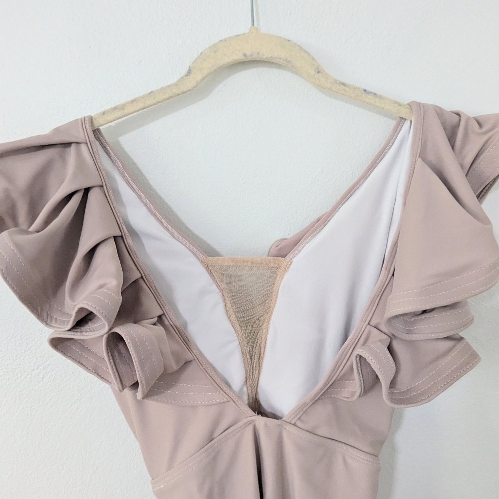 Ruffle V-Neck One-Piece Swimsuit in Dusty Mauve - Picture 3 of 12